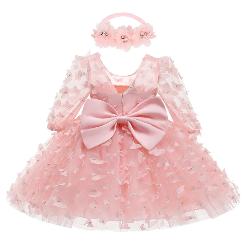 2025 New 3-24 Months Newborn Dress Flowers Mesh Fashion Party Little Princess Baby Dress Christmas Birthday Gift Kids Clothes
