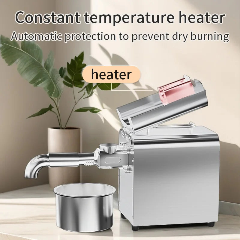 Electric Oil Press Machine, Cold/Hot for Home Use Automatic Oil Extractor for Peanut, Sesame, Sunflower Seeds, Stainless