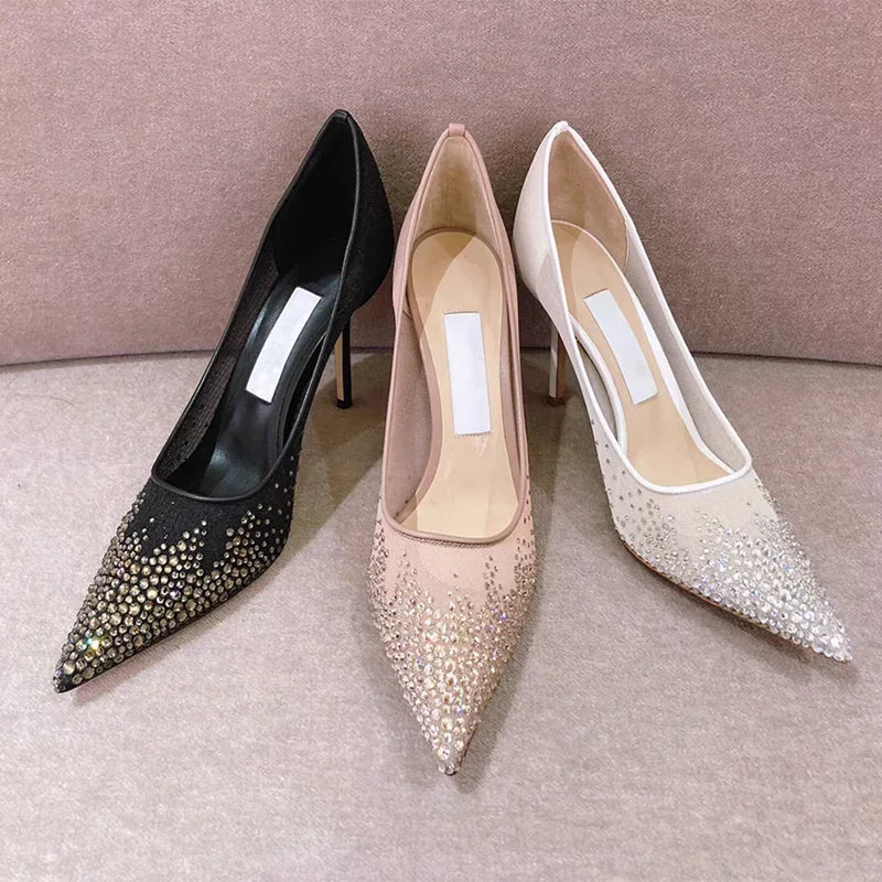 2026 European and American Women's New Mesh Pointed High Heels Shallow Mouth Sexy Fashion Shoes