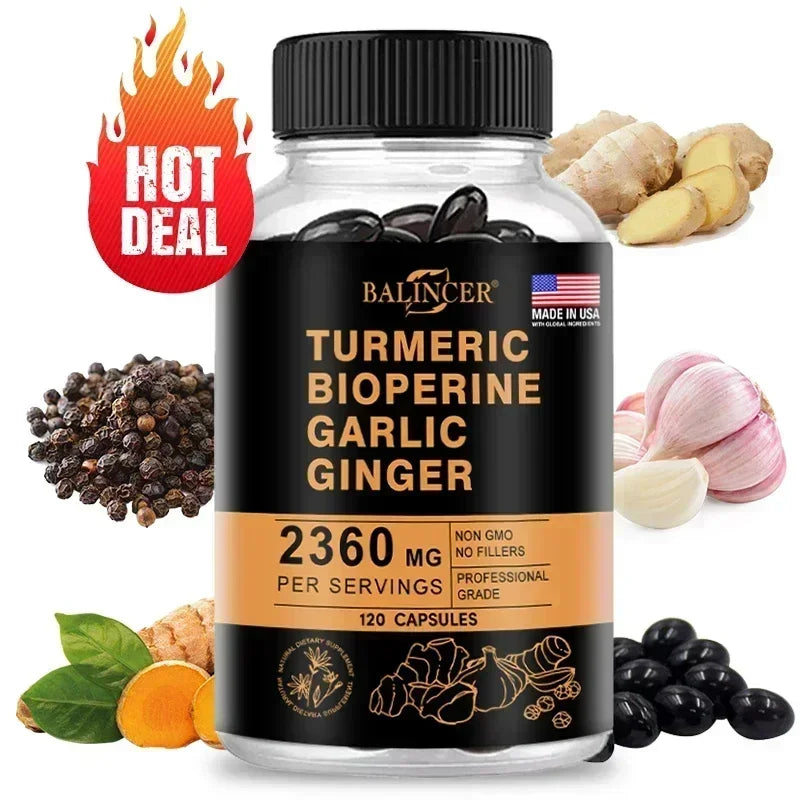 Turmeric 2360 Mg with Garlic Curcumin Black Pepper for Better Absorption, Joint Flexibility, Digestion, 120 Veggie Capsules