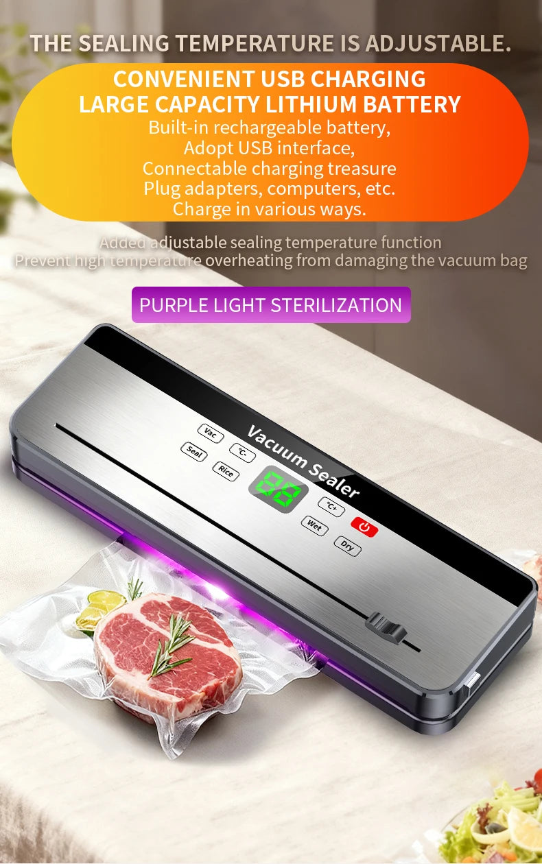 Wireless Portable Vacuum Sealing Machine for Food With Sealing Countdown Display Multi-Pack Vacuum Touch Waterproof Buttons 828