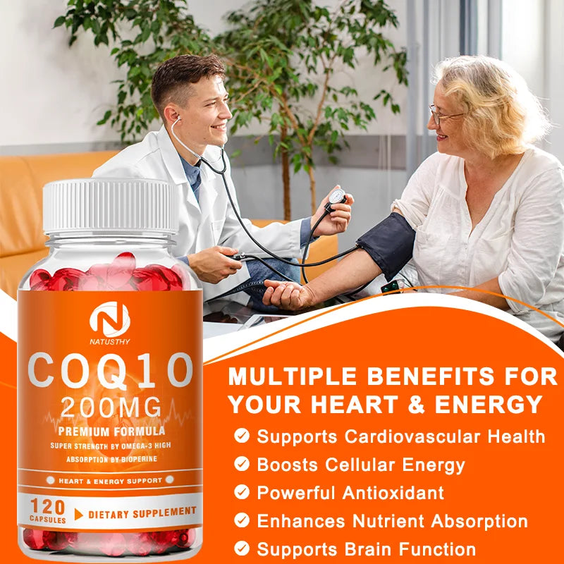 COQ10 Coenzyme Q10 200mg for Energy, Antioxidant, Cardiovascular, Brain Health Natural Non-GMO
