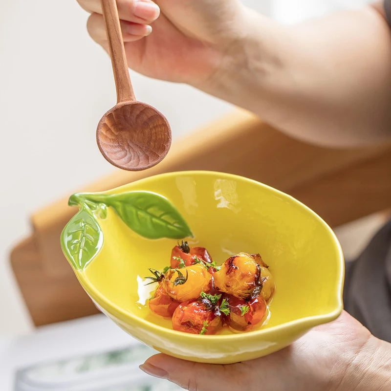 Creative Cartoon Lemon Shaped Ceramic Salad Bowl Soup Bowl Family Fruit Snack Plate Kitchen Utensils Accessories