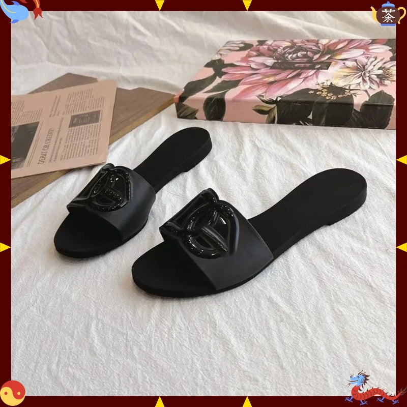 Women's Slippers New Summer Thick sandals One-word Toe Flat Beach Jelly Women's Shoes Large Size