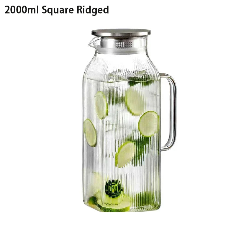 JUSTINLAU 1.2/2L Cold Water Jug High Borosilicate Glass Water Pitcher for Steamed Juice Fruit& Iced Tea Home Kitchen Accessories