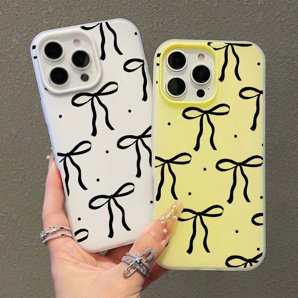 TPU Cute Bow Pattern Pattern Phone Case For iPhone 11 12 13 Pro 14 15 16 17 Pro Max XS 7 8 Plus ShockProof Candy Color INS Cover