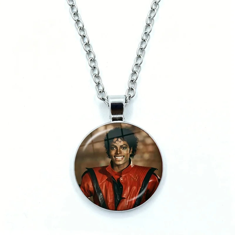 Thriller Dangerous M-Michael J-Jackson Necklace for Women Jewelry Cabochon Glass Pendant Fashion Statement Necklace