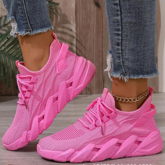 Women's Pink Casual Shoes Breathable Mesh Platform Sneakers Slip-on Flying Shoes Women Tennis Shoes Lightweight Female Shoes