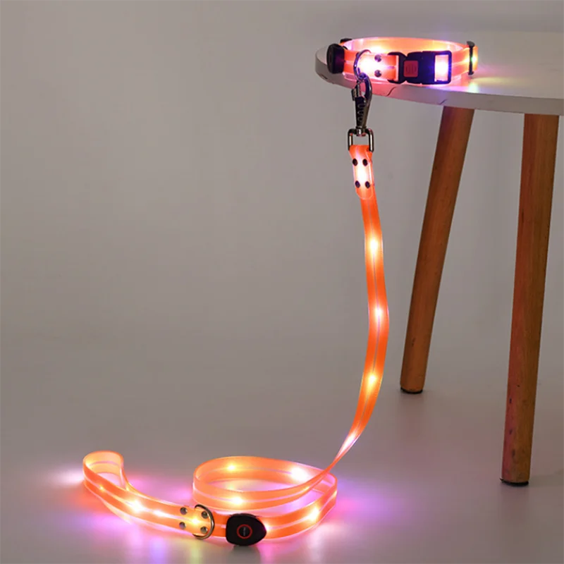 Pet Light-up Collar Leash LED Flashing Collar USB Charging Dog Walking Pulling Belt Adjustable Dog Collar Anti-Lost Pet Supplies