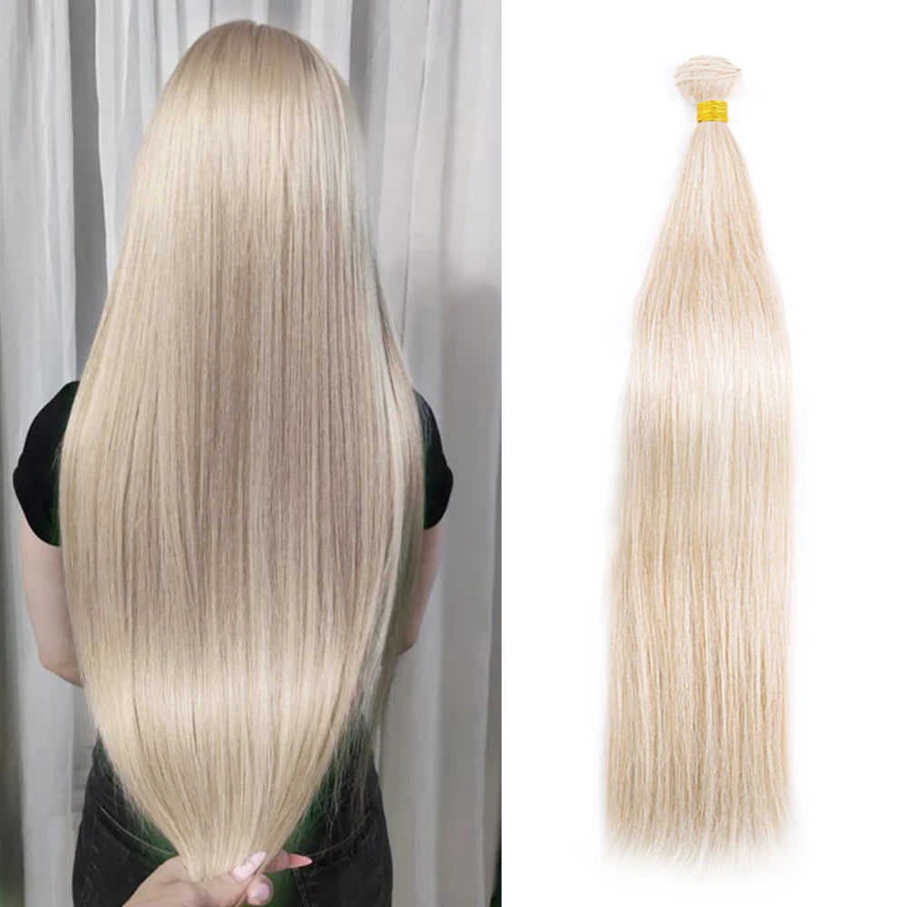 Straight Hair Bundles Extensions Smooth Ombre Hair Weaving 24Inch Super Long Synthetic Straight Hair Bundles Full to End