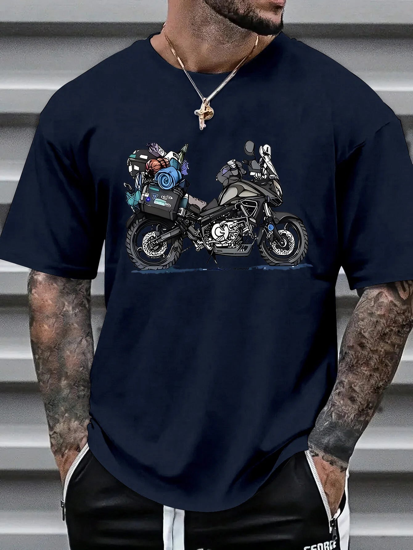 Summer 100% Pure Cotton Men's Fashionable Casual Rally Travel Motorcycle Print Loose Sports Round Neck Short Sleeved T-Shirt Top