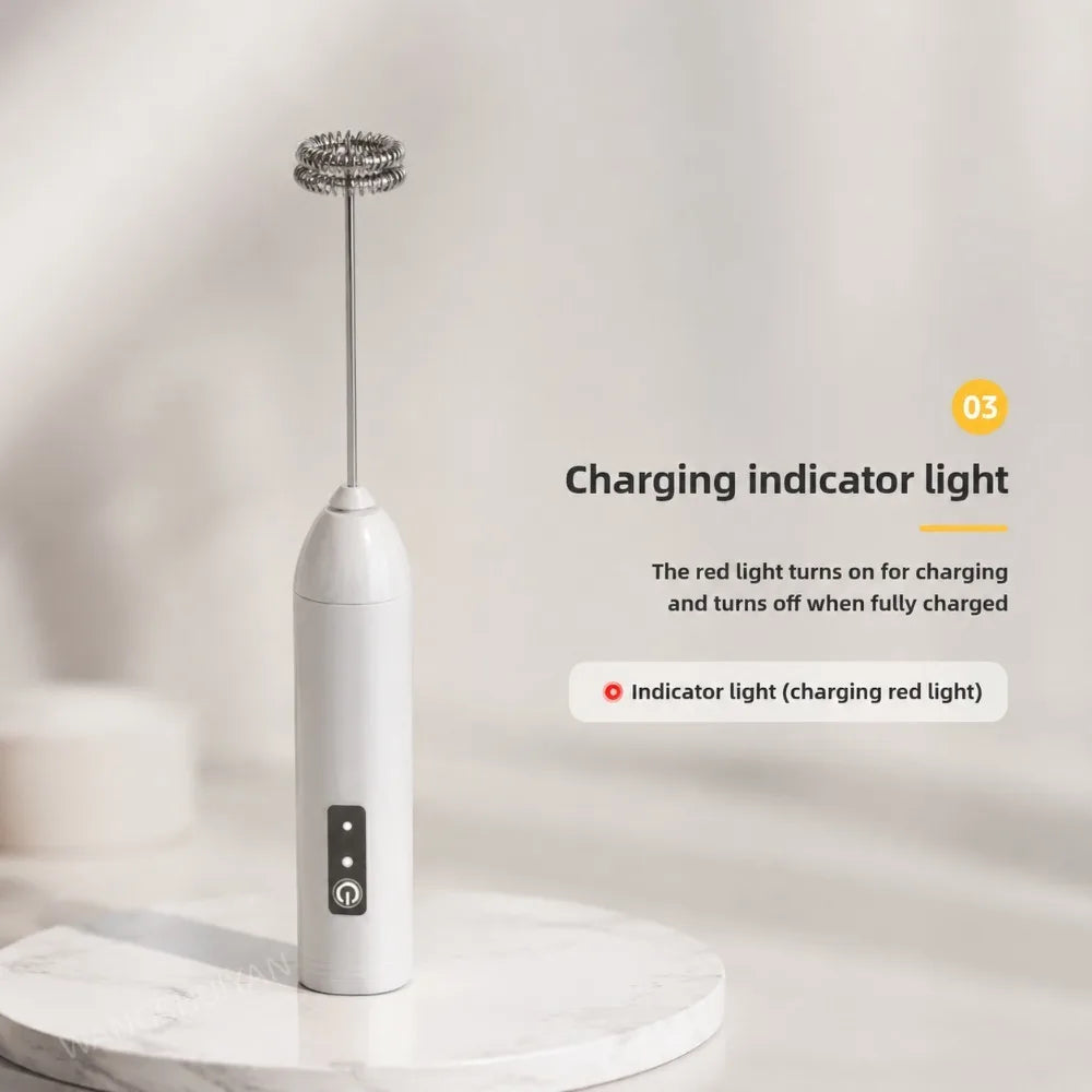 MINI Milk Frother USB Rechargeable 3 Speeds Foam Maker Coffee Whisk Mixer Electric Handle Blender Egg Beater