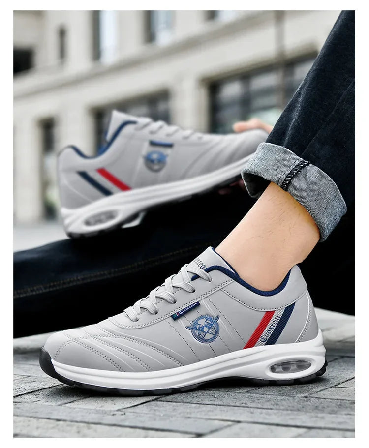Men's Spring Autumn Casual Breathable Sport Shoes Shock Absorption Comfortable Leather Sneakers Korean Style Ankle High Mesh Lin