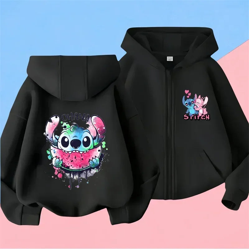 Kawaii Stitch Hoodie Children Cartoon Clothes Kid Girl Boy Lilo and Stitch Zipper Sweatshirt Manga Hoody Baby Casual Top