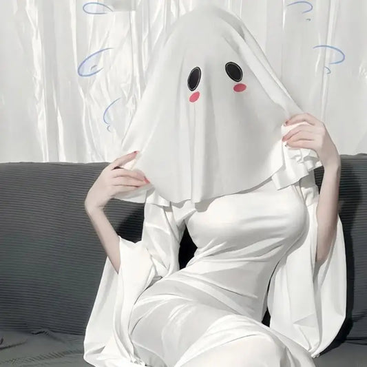 Ghostly Hooded Halloween Costume Accessory With 42cm Flowing Design And Breathable Polyester Spandex Blend For Haunted Y08E