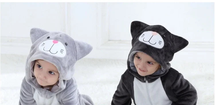Lovely Cat Costume Baby Boys Girls Clothes Romper Soft Flannel Hooded Bodysuits Pajamas Winter Infant Jumpsuit Toddler Outfits