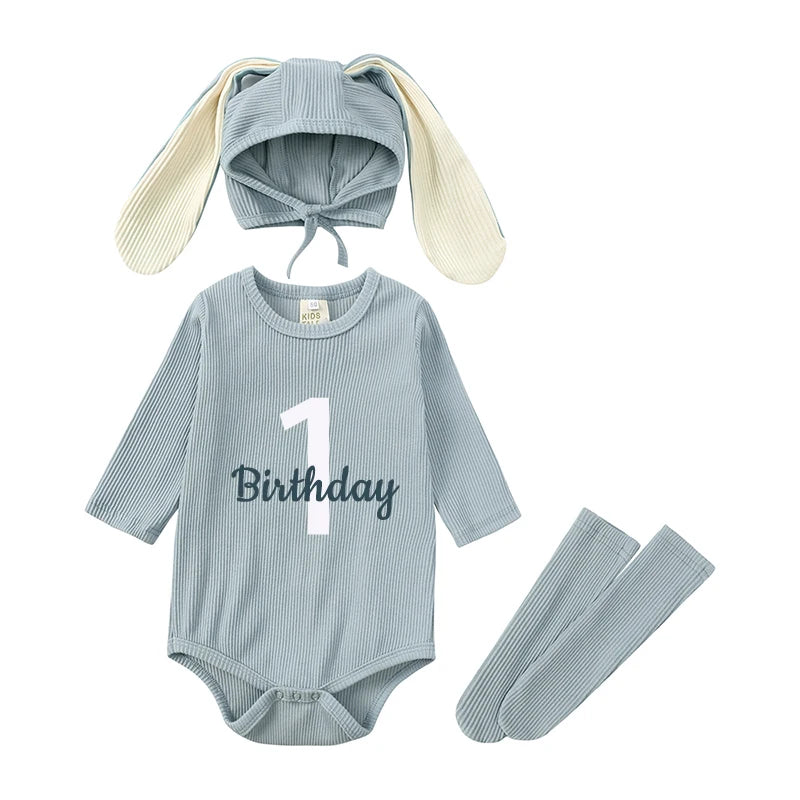 2024 Baby Rabbit Easter Romper Ear Hat Bodysuit Socks Solid Cotton Jumpsuit 0-24M Korean Cute Toddler Boy Girl Outfits Clothes