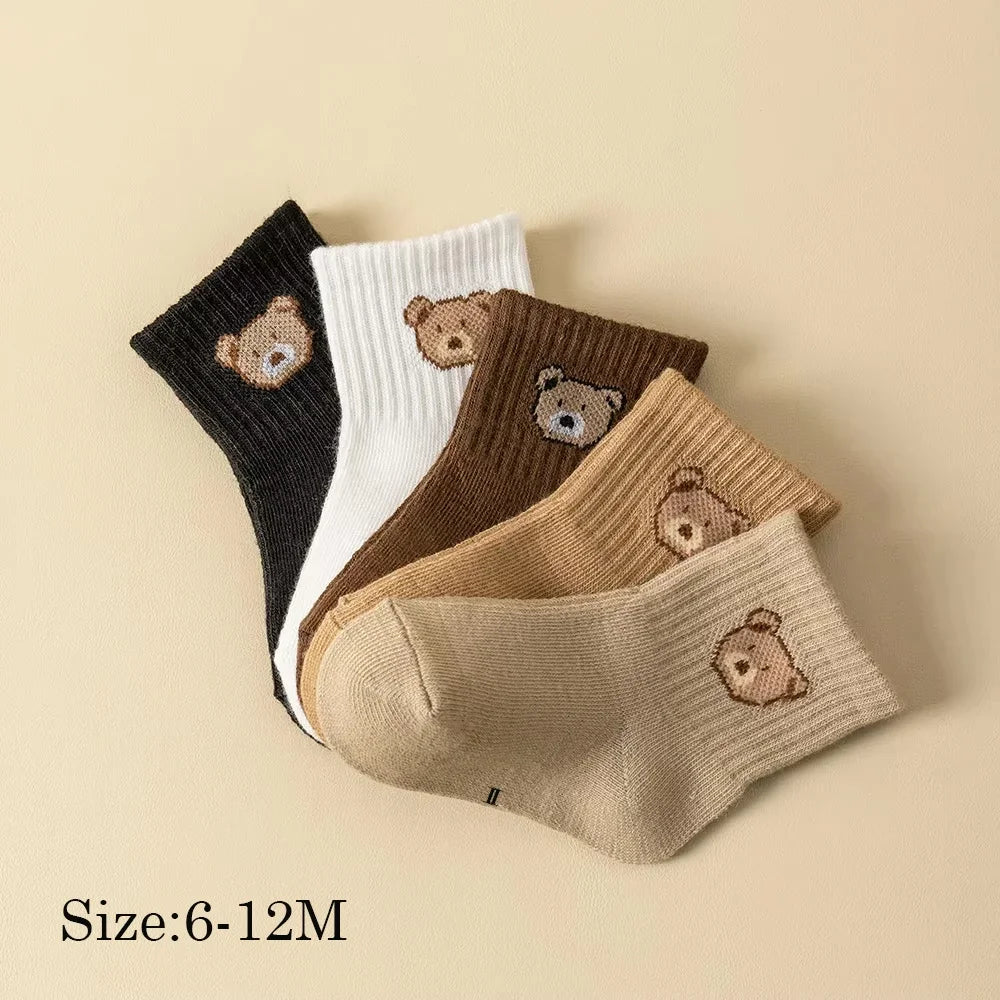 5 paires de chaussettes bébé – Douces, respirantes, motif ours mignon, idéales toute l’année
