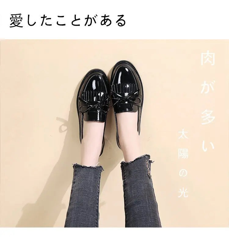 Black Patent Leather Women's Loafers Platform Slip on Shoes for Women 2025 New Spring British Tassel Casual Flats Shoes Woman