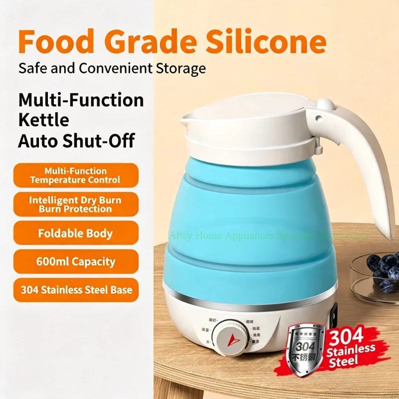 Baby Food Grade Silicone Portable Electric Kettle Folding Kettle Automatic Power-Off Electric Automatic Kettle  for Home Trip