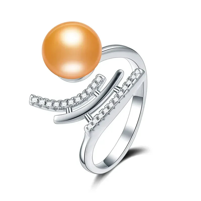 YWYC 8-9mm Natural Freshwater Pearl Rings for Women 925 Sterling Silver Crystal Zircon Adjustable Rings Jewlery Gift Wholesale