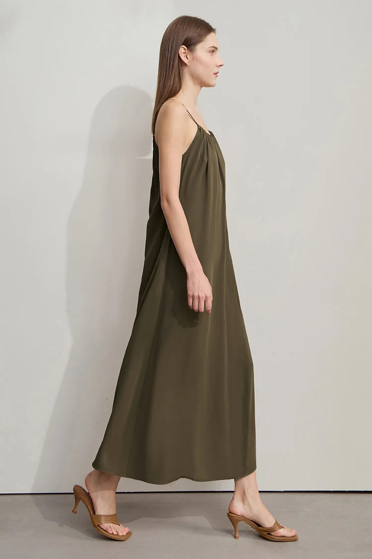 AMII Minimalist Office Lady Dress Women 2025 Summer Female Sleeveless U-neck Solid Adjustable Shoulder Strap Dresses 12542192
