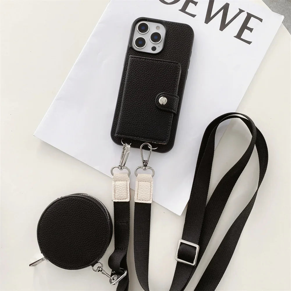 Crossbody Wallet Card Slot Coin Purse for IPhone 17 Air 16 15 Plus 14 13 12 11 Pro Max Leather Protective Phone Case Cover