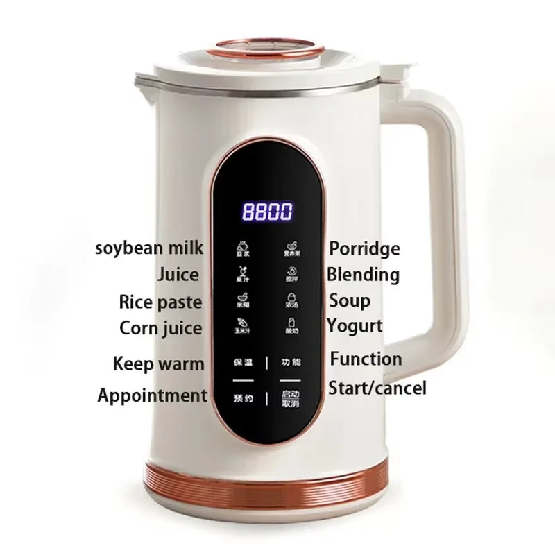 1500ml Multi-Function Electric Soy Milk Maker with Large Touchscreen Display, 10-Blade Mixer, Blender, and Nut Milk Maker