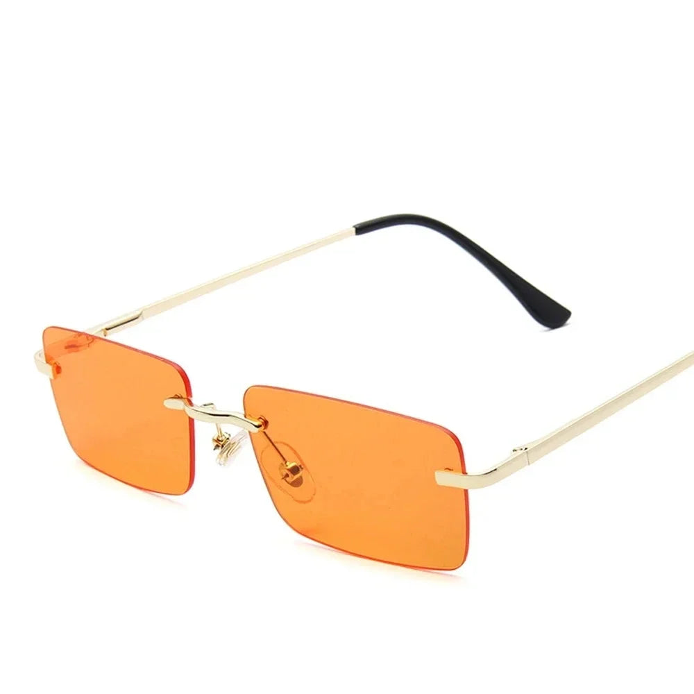 Rimless Rectangle Sunglasses Women UV400 Driving Sun Glasses Men Clear Color Summer Accessories Square Small Size
