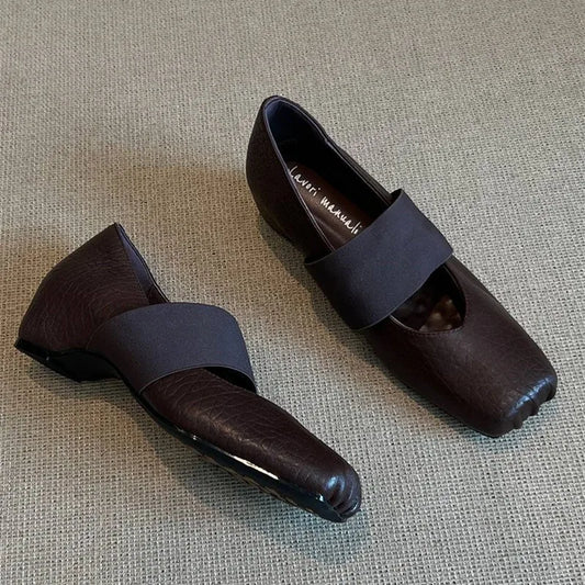 Luxury Shoes Women2026 New Leather Square Toe Elastic Band Mary Jane Women's Shallow Toe Flat Single Shoe Shoes for Women