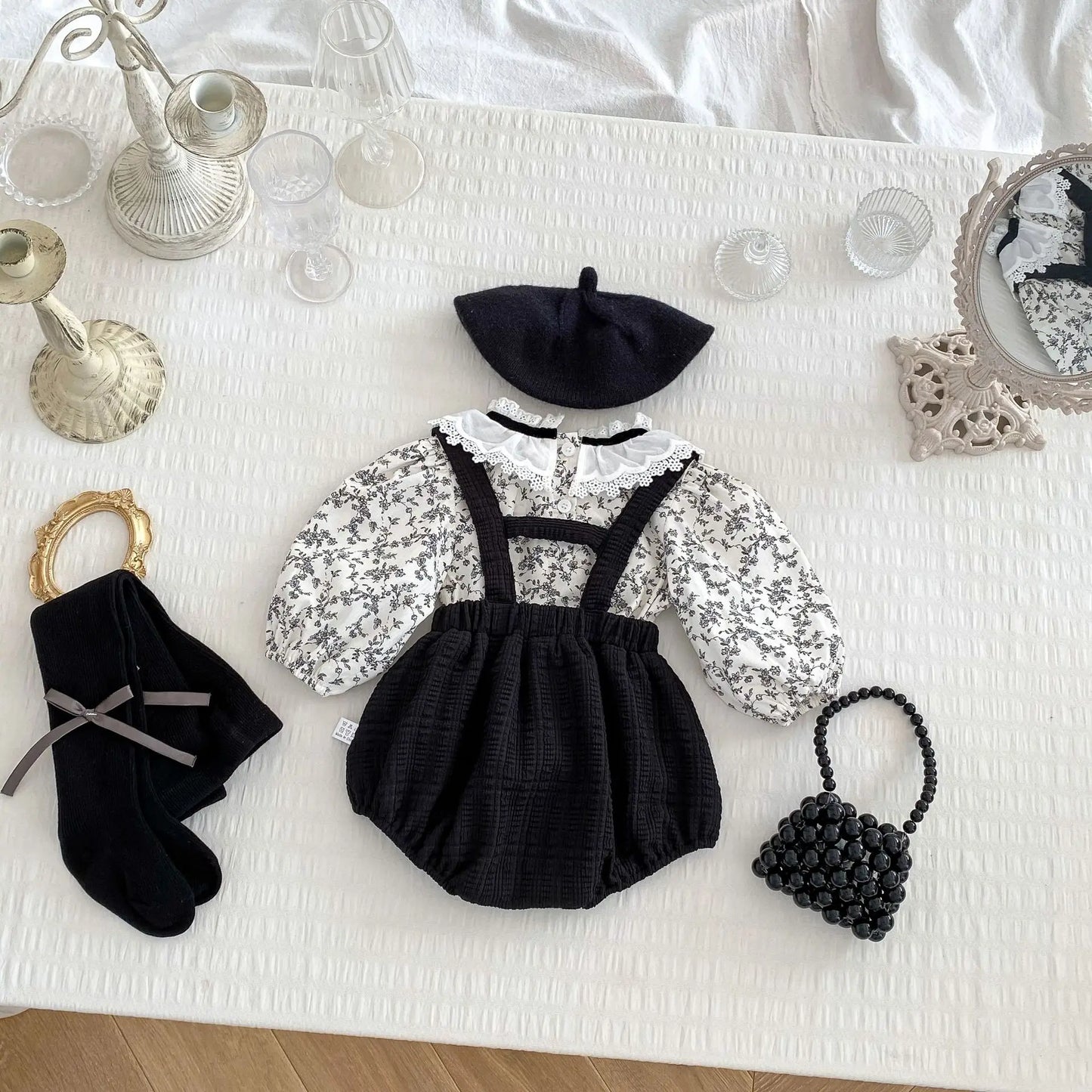 5364 Baby Clothes 2025 Spring Fahion Baby Girl's Bib Suit Lapel Long-sleeved Shirt Or Bag Fart Pants Climbing Clothes