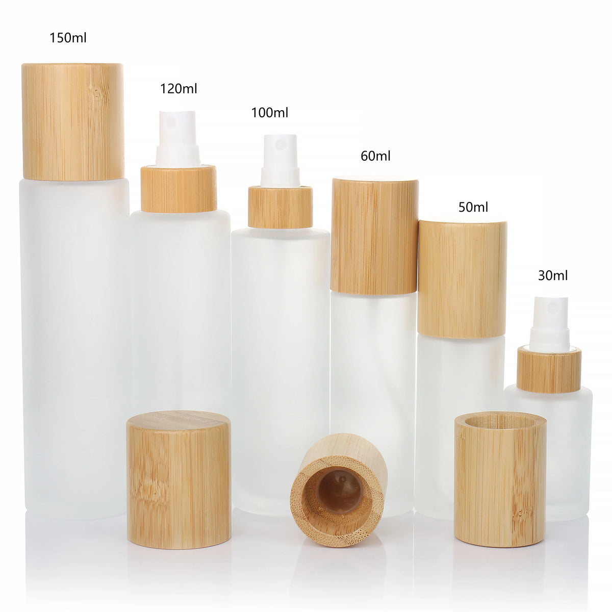Empty 150ml120ml100ML Bamboo Lid Frosted Glass Spray Bottle With Fine Mist Despenser for Liquid Perfume Toiletries Containers