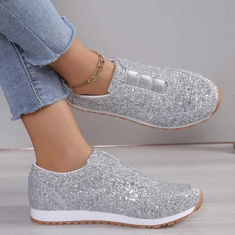 2025 Autumn New Fashion Slip-on Low-heeled Women's Sneakers Gold Silver Trend Sport Shoes Ladies Outdoor Casual Walking Shoes