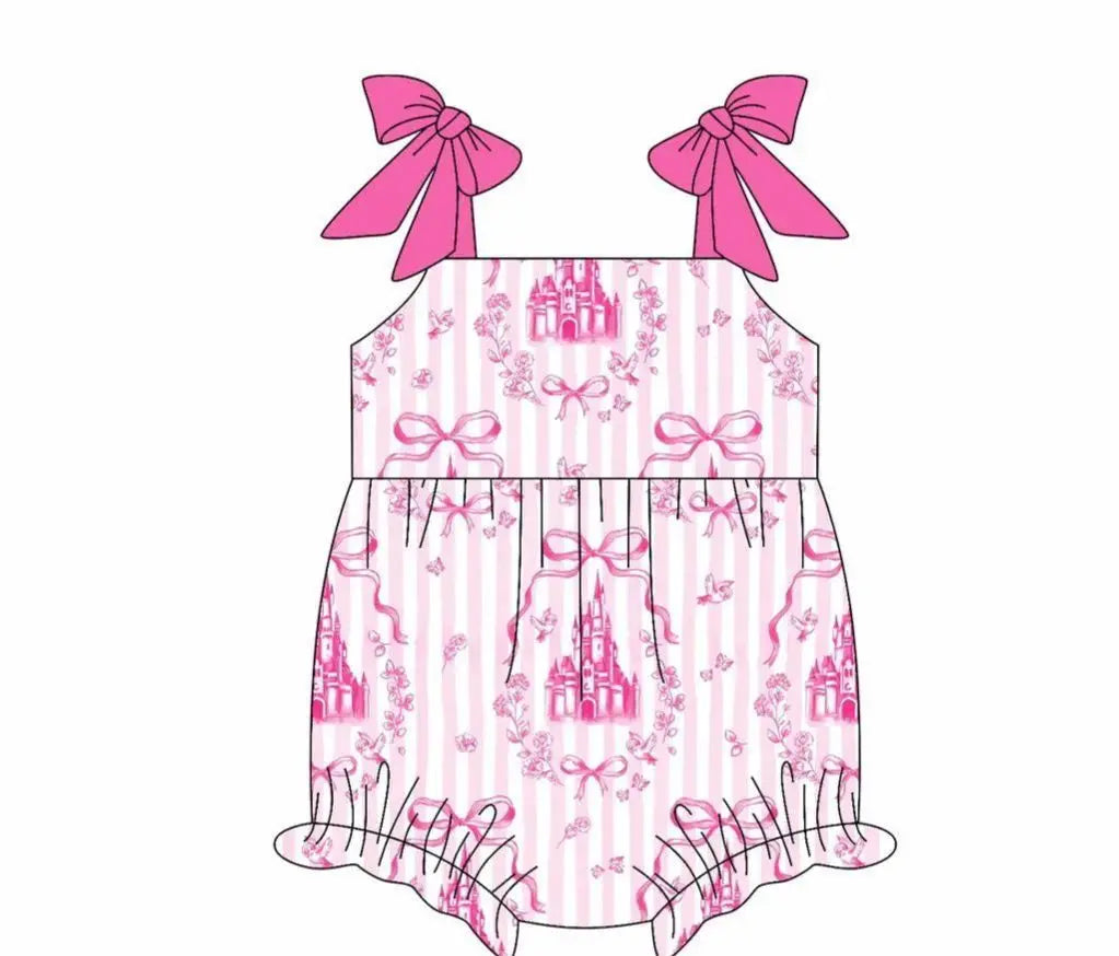 New boutique children's suit suspender bow castle bow vertical print shorts plaid girl suit baby jumpsuit dress 3-piece set