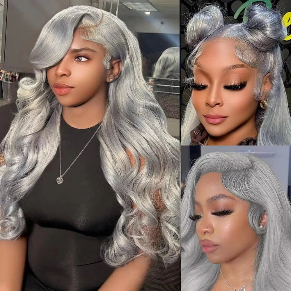 36 Inches Silver Grey Body Wave 13x4 Lace Front Wigs 613 HD Lace Frontal Wig 13x6 Colored Body Wave Human Hair Wigs For Women
