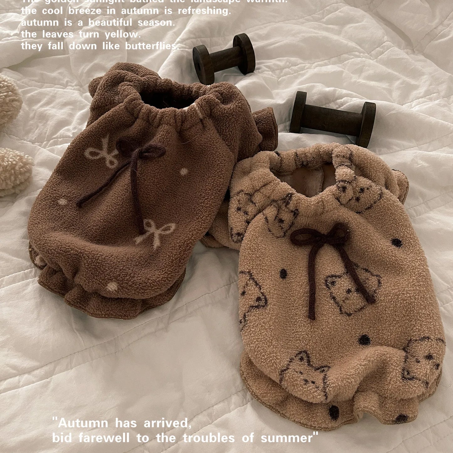 Pet Plush Cat Vest Winter Double Sided Plush Warm Home Clothing Teddy Sleepwear Dog Clothes for Small Dog Brown Bear Pet Pajama