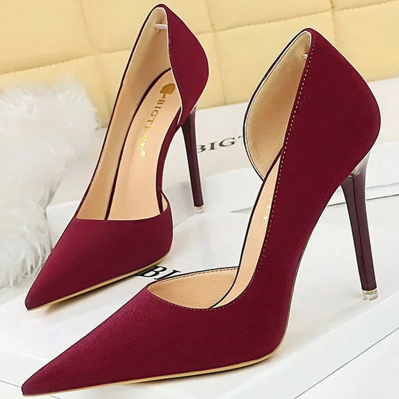 2025 New Women 11cm High Heels Wine Green Pumps Plus Size 34-43 Stripper Evening Orange Heels Lady Wedding Bridal Scarpins Shoes