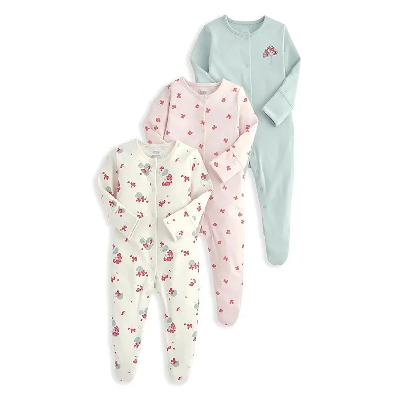 3pcs/Lot Cotton Soft Baby Romper Jumpsuit for Boys Girls with Zipper Footed Long Sleeve Pajama Sleepsuit Outfit Infant Clothes