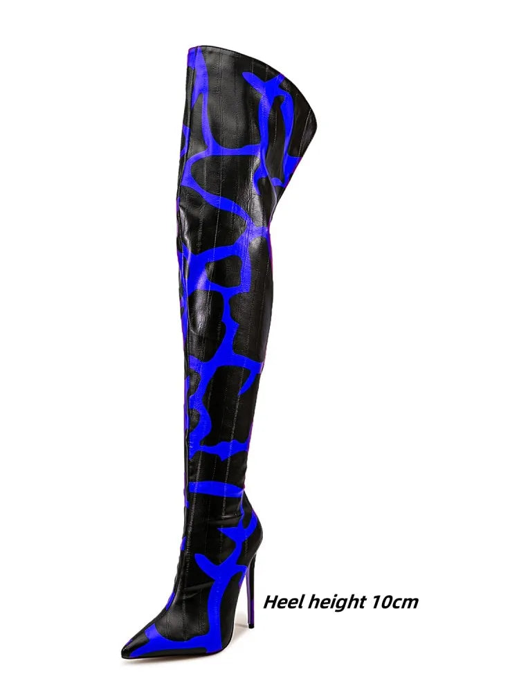 2024 Women's Euro-American Zebra Print Over-the-Knee Boots - Paneled Pointed-Toe Back-Zipper Stiletto, Plus Size Fashion Chic