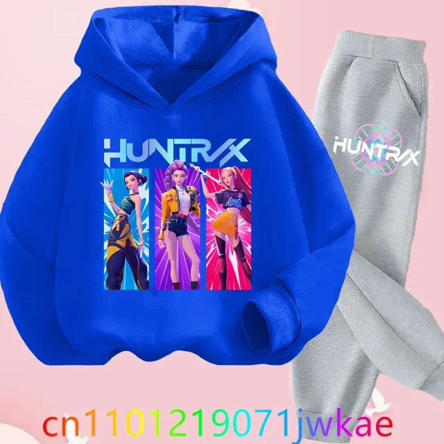 Kid K-Pop Demon Hunters Hooded Suit Toddler Girl Clothes KPop Demon Hunters Hoodie Set Girls Fashion Casual Sweatshirt New Movie