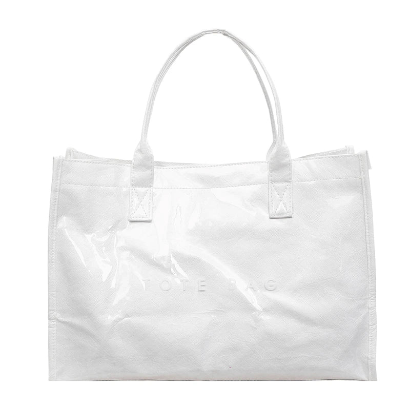 Women's Glossy Leather Tote Bag Letter Print Large Capacity Casual Commuter Shoulder Bag Fashion Daily Shopping Handbag 2026