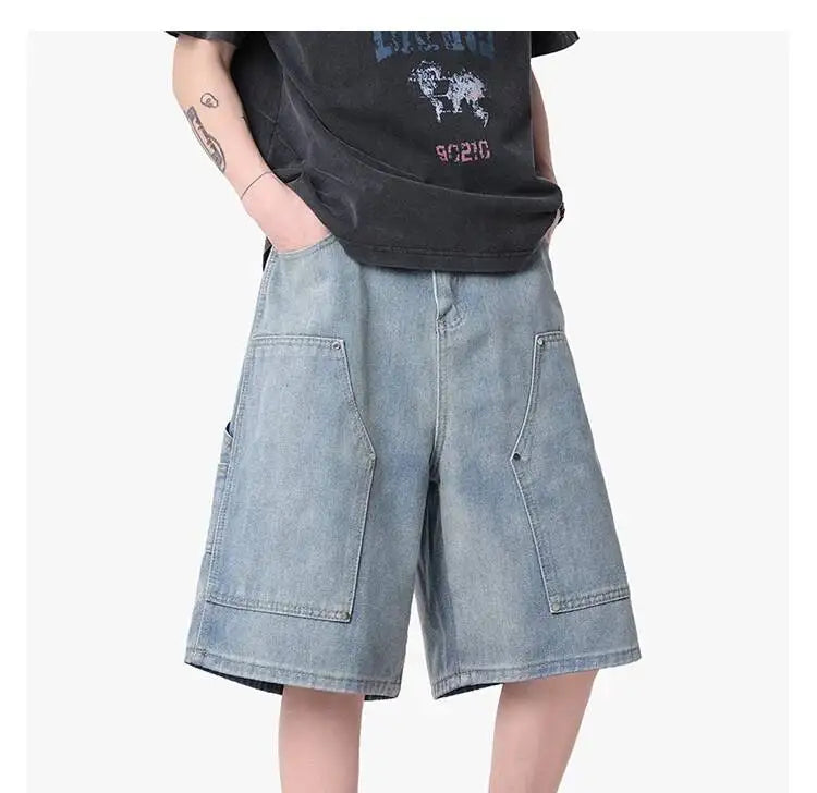 IEFB Workwear Men's Denim Shorts Multi Pocket Wide Leg Baggy Fit Casual Summer Streetwear Casual Cargo Jeans 9X2957