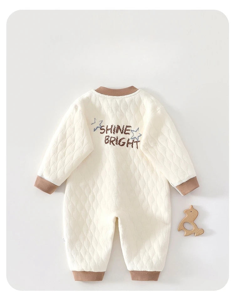 0-2Y Newborn Girl Boy Spring Bodysuit 2026 Baby Cotton Quilted Seamless Romper Autumn Warm Printed Soft Skin-Friendly Sleepwear