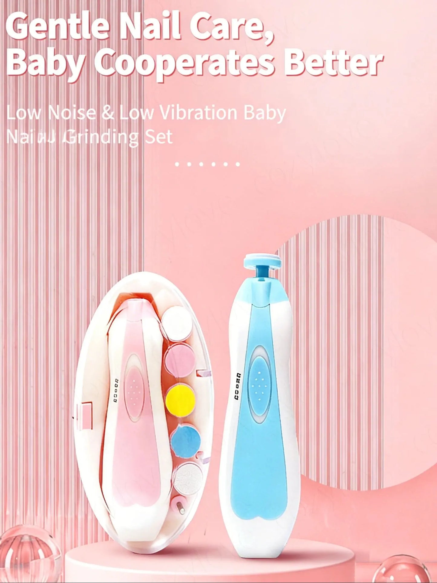 Electric Baby Nail Trimmer Set with 6 Grinding Heads | Safe Infant Nail File for Newborns & Toddlers, 4 Color Options