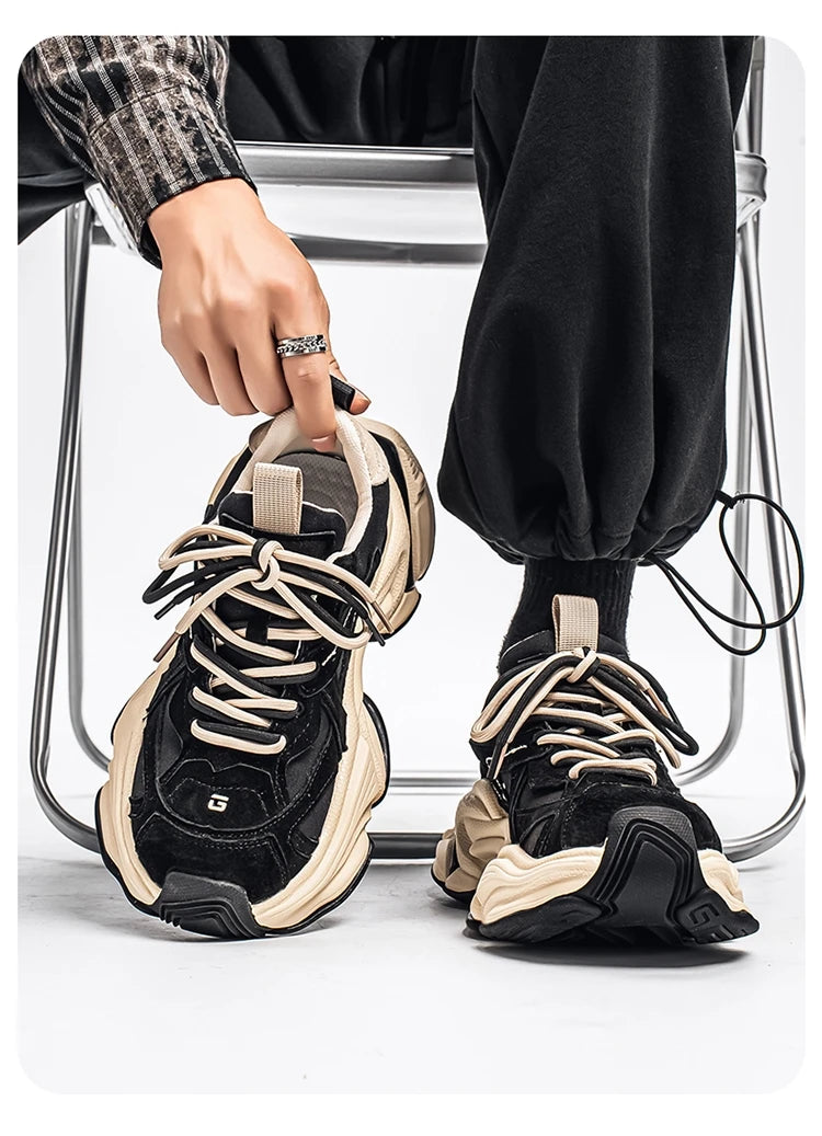 Lacing up Men's and Women's Couple Sport Shoes 2025 Thick Sole Luxury Design Casual Retro Dirty Casual Sneakers Breathable Upper