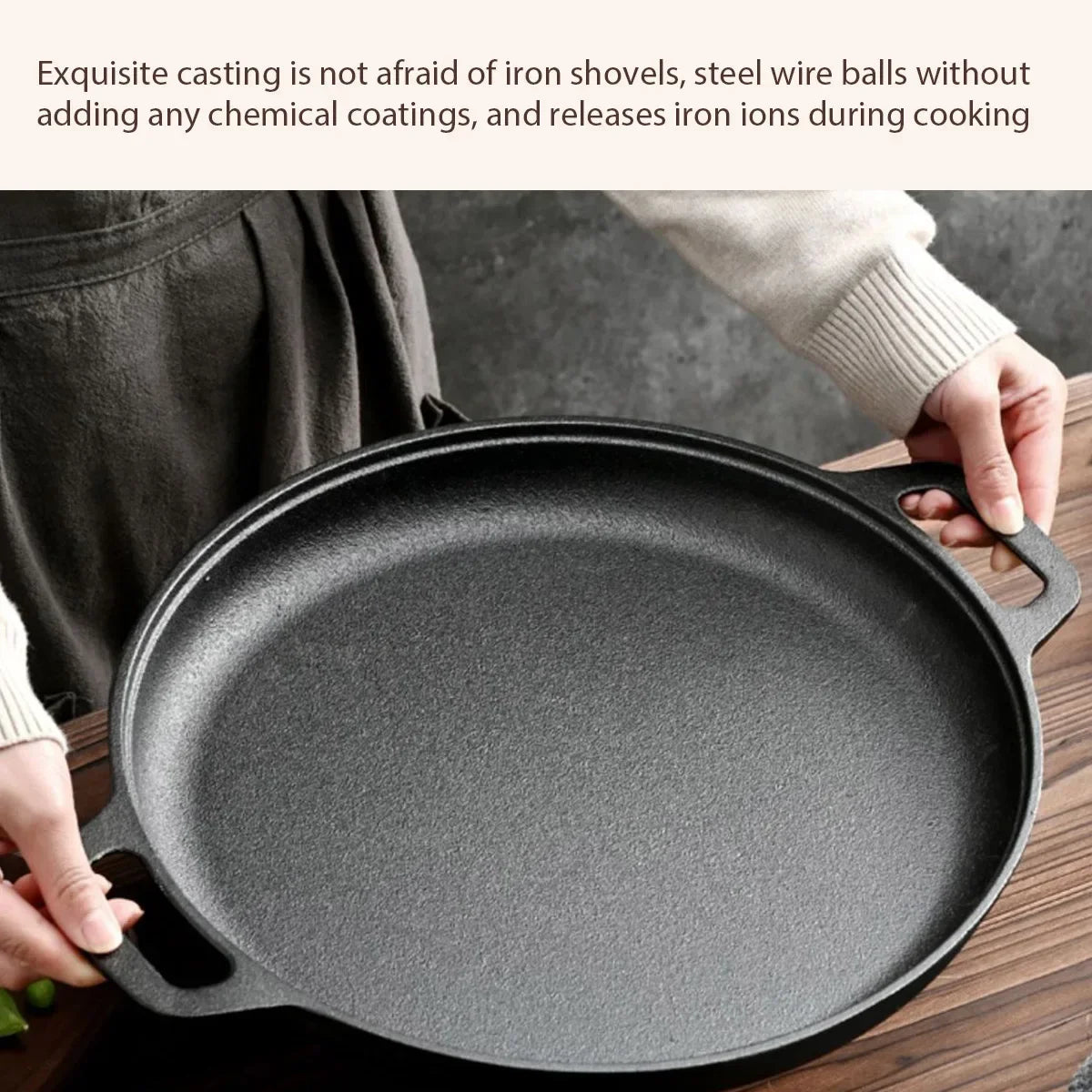 Healthy Cast Iron Cooking Skillet Non Stick Fry Pan Perfect For Steak Omelette Pizza Home Kitchen & Outdoor Camping Grilling