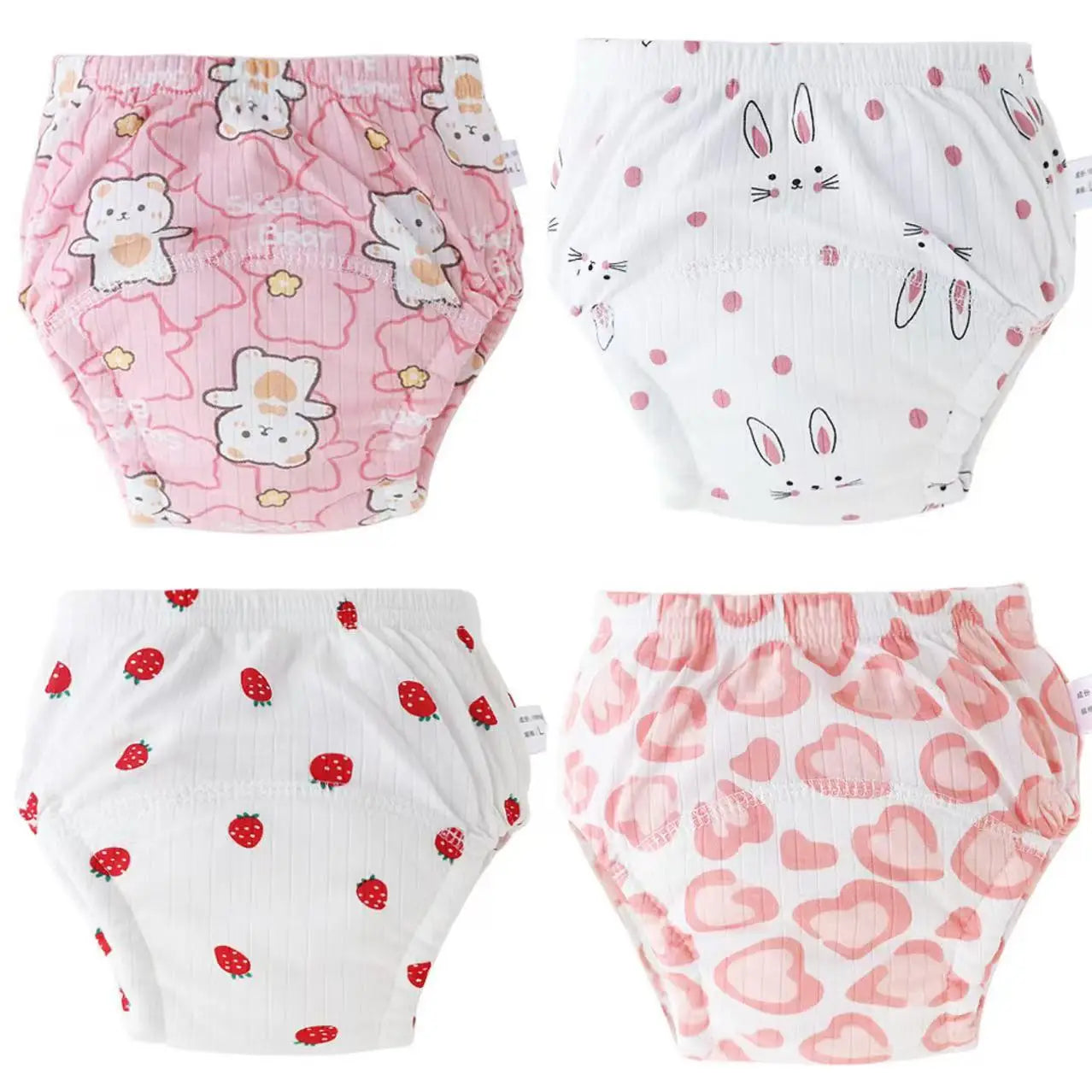 4PCS Breathable Cotton New Reusable Washable Baby Potty Training Pants Infant Todder Cute Underwear Soft Briefs for Boys Girls