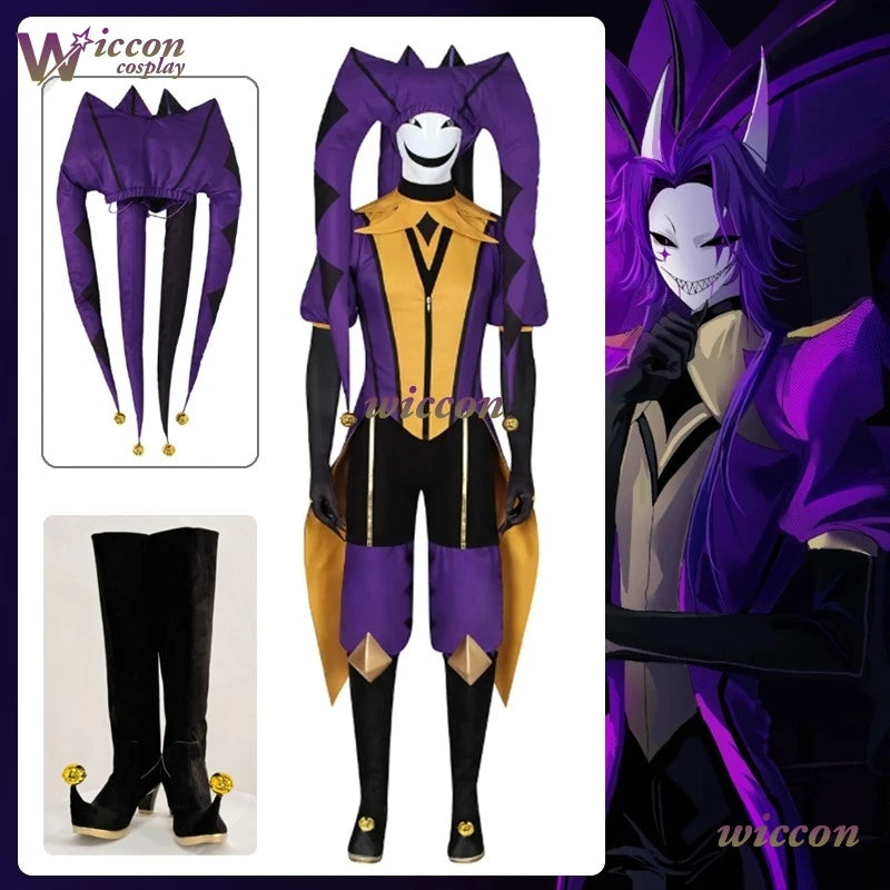 Uhah// The Freak Circus-Jester Cosplay Purple Clown Outfit Costume Game 2026 Halloween Horror Mens Roleplay Clothing Mask Hat
