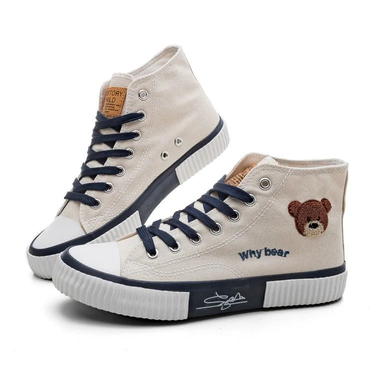 2025 Spring High Top Canvas Sneakers Women Thick Bottom White Shoes Women Casual Board Shoes Canvas Vulcanize Shoes Female
