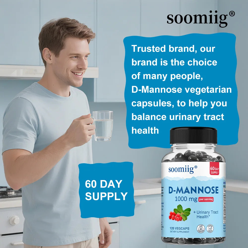D-Mannose 1000mg Capsules, with Cranberry - Supports Urinary Tract and Bladder Health, Promotes Digestive Health - 120 Capsules